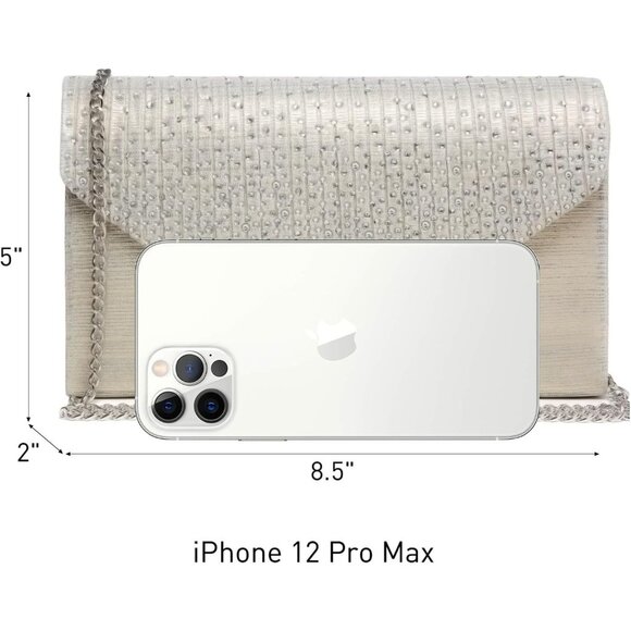 ⚡Women's Magnetic Closure Chain Strap Crossbody Envelope Cream Clutch Handbag - Picture 4 of 6